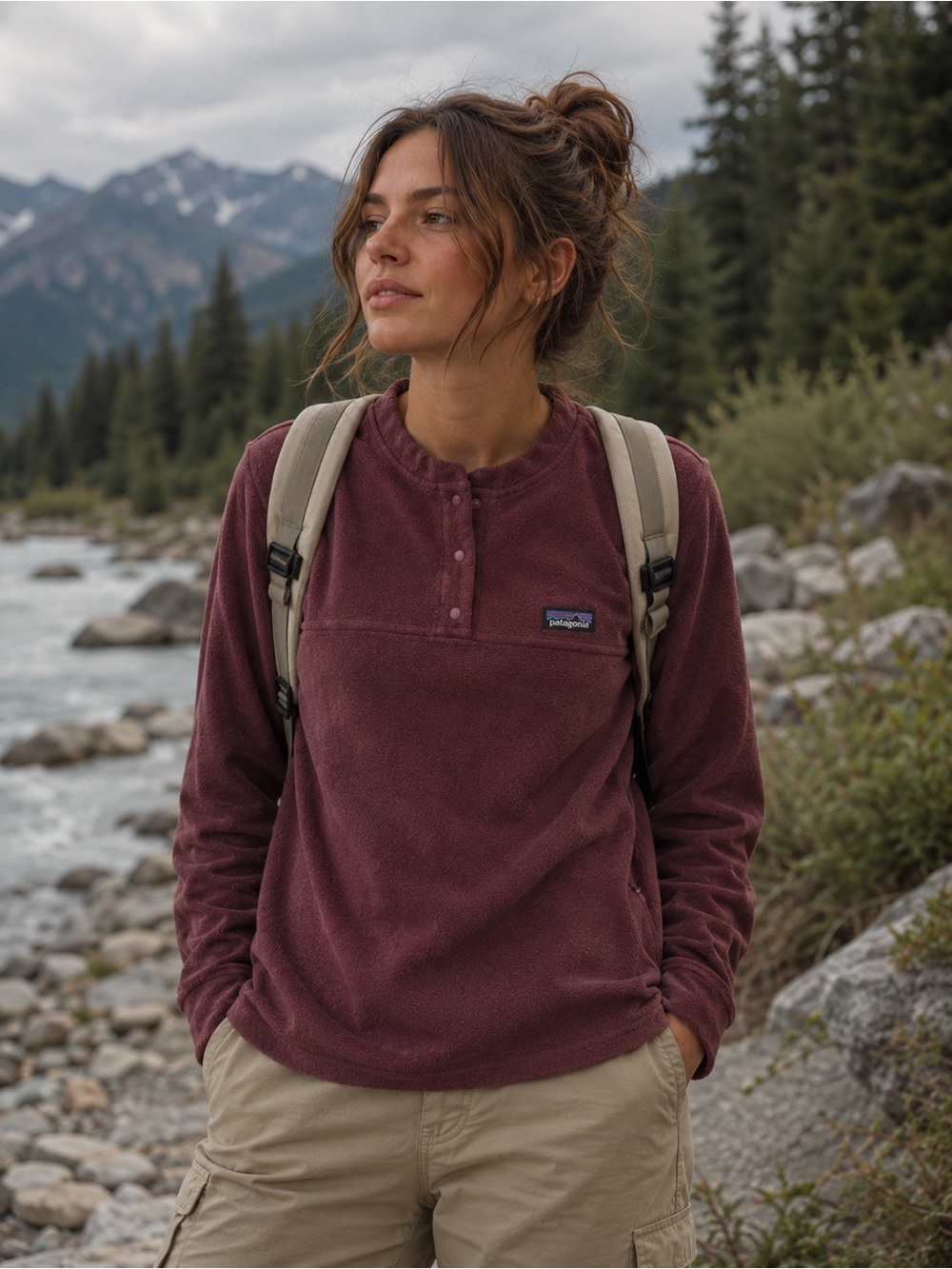 Patagonia Women’s Micro D Maroon Henley Fleece Sweater